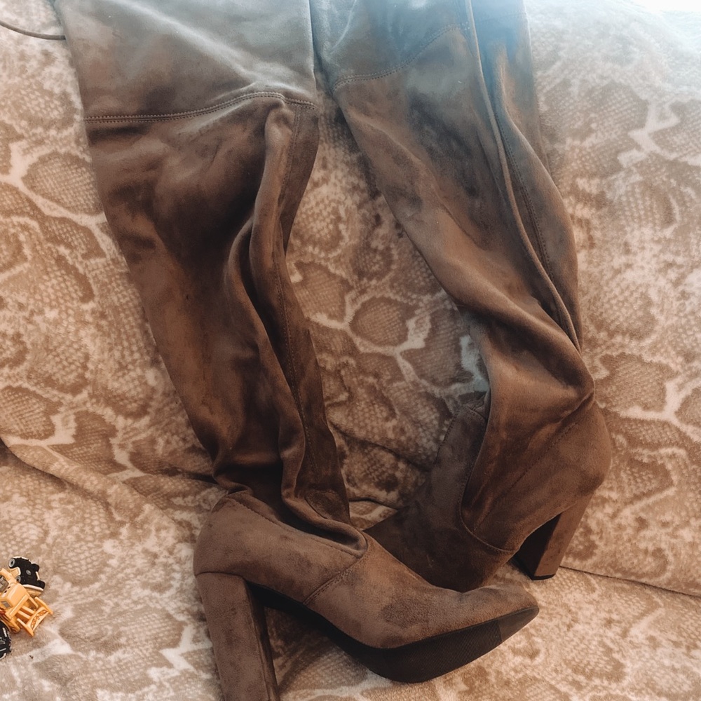 over the knee suede, heeled boots- target